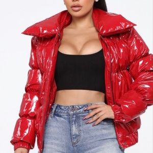 🔥Fashion Nova Red Shiny Puffer Jacket🔥